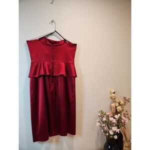David Meister Red Strapless Peplum Dress Size‎ 10 Cocktail Party Sheath